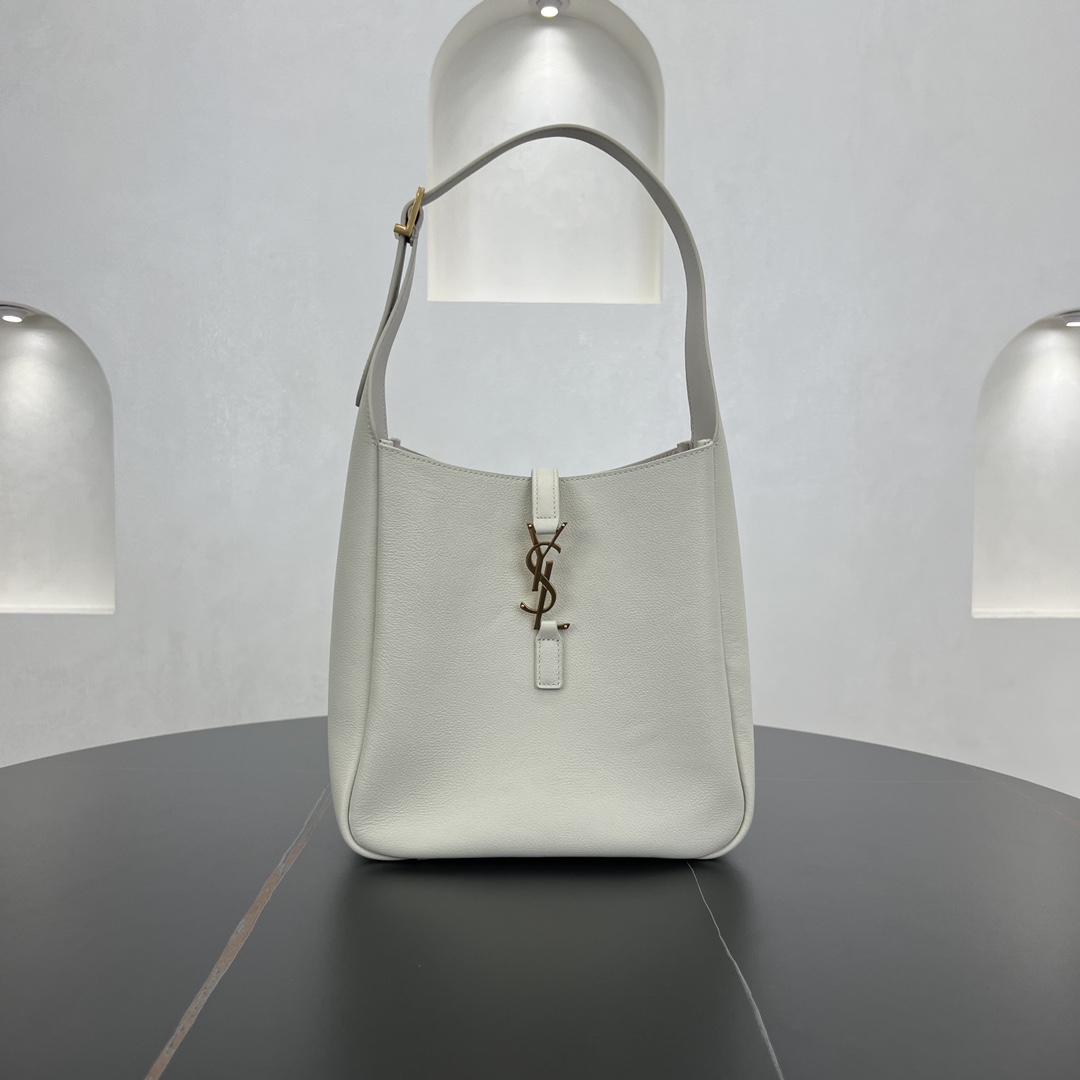 Saint Laurent LE 5 A 7 Small Soft Grained Calfskin Shoulder Bag Handbag White 713938